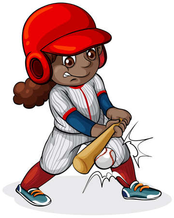 Illustration of a Black girl playing baseball on a white backgroundのイラスト素材