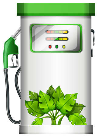 Illustration of a gasoline pump with plants on a white backgroundのイラスト素材