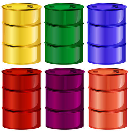 Illustration of the six colorful barrels on a white backgroundのイラスト素材