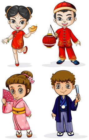 Illustration of the Asian people on a white backgroundのイラスト素材