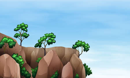 Illustration of a cliff with treesのイラスト素材