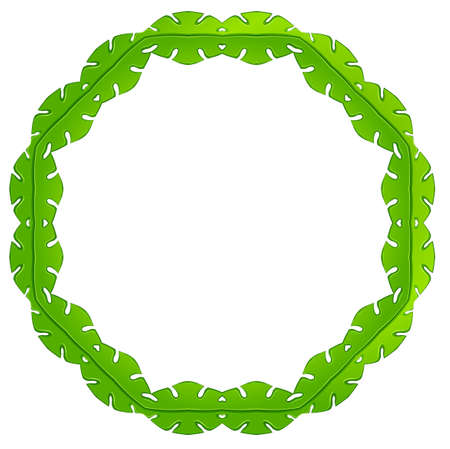 Illustration of a green frame made of leaves on a white backgroundのイラスト素材