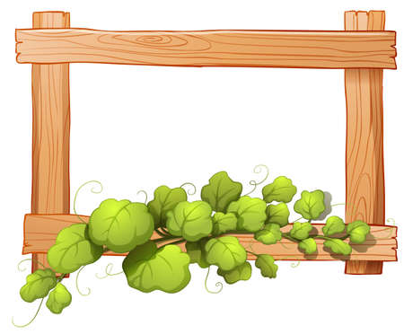 Illustration of a wooden frame with a leafy plant on a white backgroundのイラスト素材