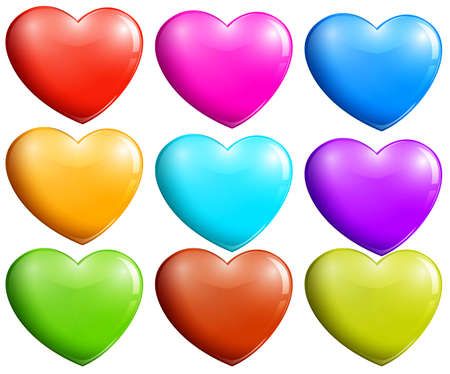 Illustration of the colorful hearts on a white backgroundのイラスト素材