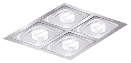 Illustration showing four tablets in one pack on a white backgroundのイラスト素材