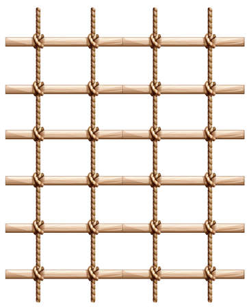 Illustration of a fence made of wood and rope on a white backgroundのイラスト素材