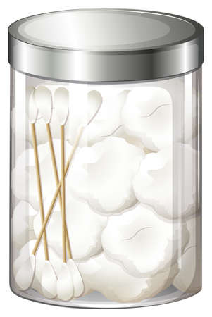 Illustration of a container with cotton balls and cotton buds on a white backgroundのイラスト素材