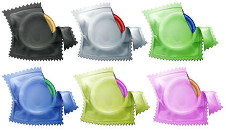 Illustration of a collection of condoms on a white backgroundのイラスト素材