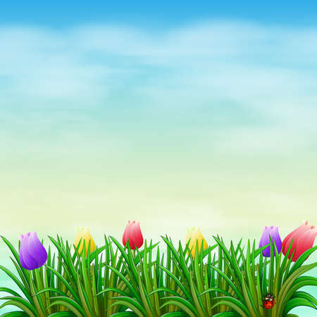 Illustration of a view of nature with the bright skyのイラスト素材