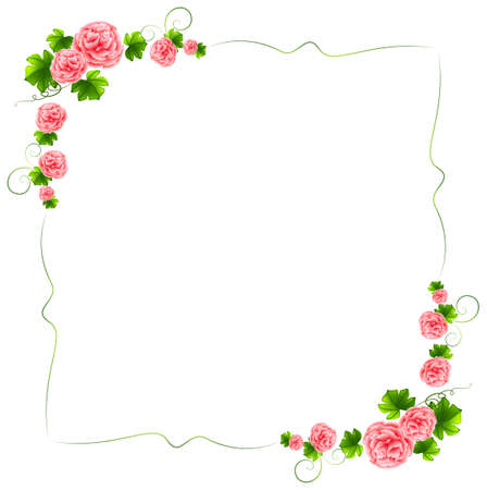 Illustration of a border with carnation pink flowers on a white backgroundのイラスト素材