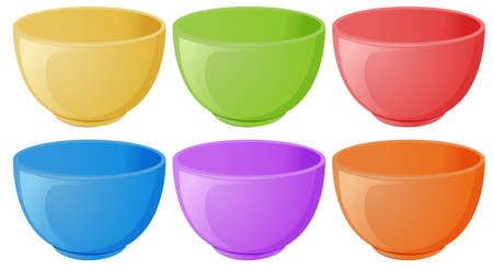 Illustration of the colourful bowls on a white backgroundのイラスト素材
