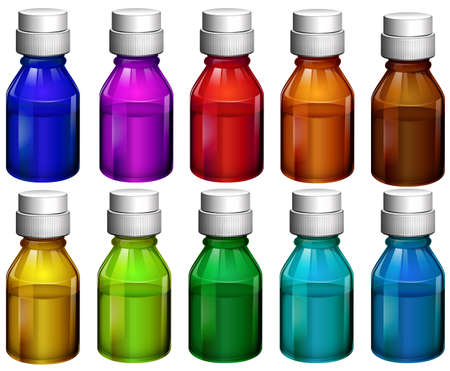 Illustration of the colourful medicine bottles on a white backgroundのイラスト素材
