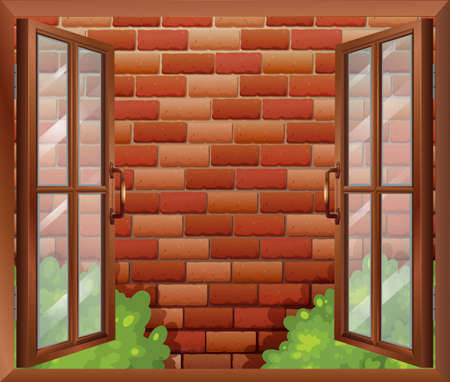 Illustration of a window and the tall stonewallのイラスト素材