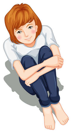 Illustration of a lady sitting down on a white backgroundのイラスト素材