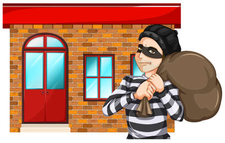 Illustration of a man robbing the building on a white backgroundのイラスト素材