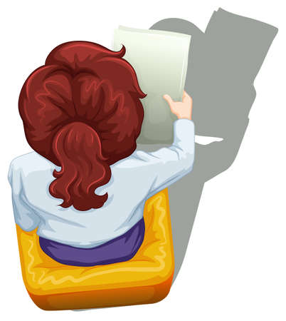 Illustration of a topview of a woman sitting down on a white backgroundのイラスト素材