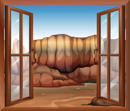 Illustration of an open window at the desertのイラスト素材