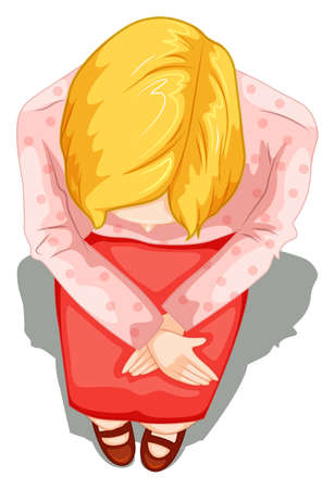 Illustration of a topview of a lady sitting down on a white backgroundのイラスト素材