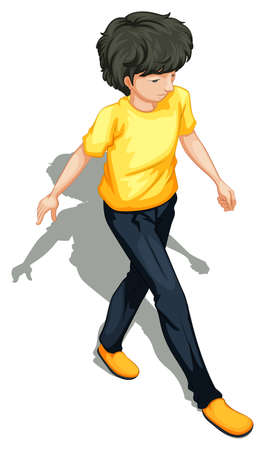 Illustration of a topview of a man walking on a white backgroundのイラスト素材