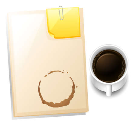 Illustration of a topview of a table with a coffee stain on a white backgroundのイラスト素材