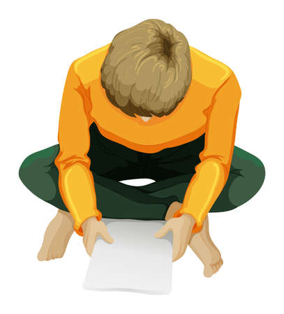 Illustration of a topview of a man reading on a white backgroundのイラスト素材