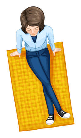 Illustration of a topview of a girl above the mat on a white backgroundのイラスト素材