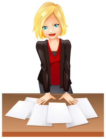 Illustration of a woman in the office on a white backgroundのイラスト素材