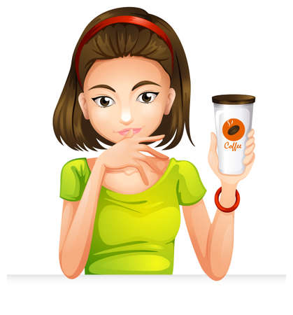 Illustration of a woman holding a glass of coffee on a white backgroundのイラスト素材