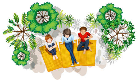 Illustration of a topview of the people at the park on a white backgroundのイラスト素材