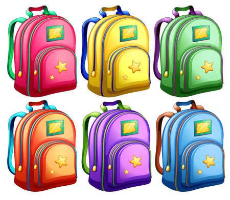 Illustration of a set of backpacks on a white background