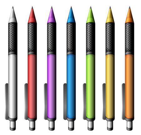 Illustration of the set of colourful pens on a white backgroundのイラスト素材