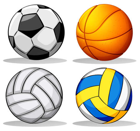 Illustration of the different balls used in sports on a white backgroundのイラスト素材