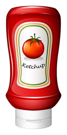 Illustration of a ketchup inside the red bottle on a white backgroundのイラスト素材