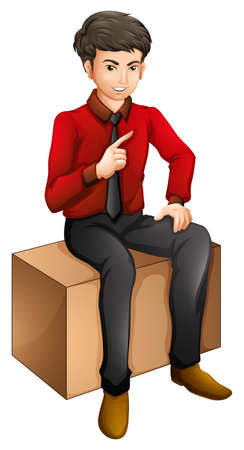 Illustration of a man sitting on a wooden bench on a white backgroundのイラスト素材