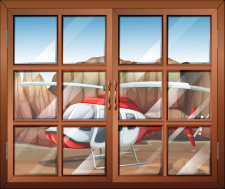 Illustration of a window with a view of the chopper outsideのイラスト素材
