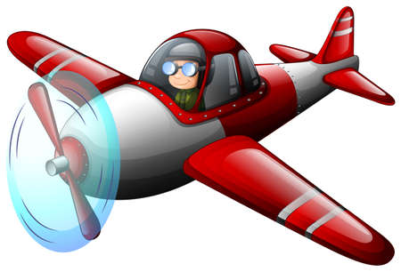 Illustration of a red vintage plane with a pilot on a white backgroundのイラスト素材