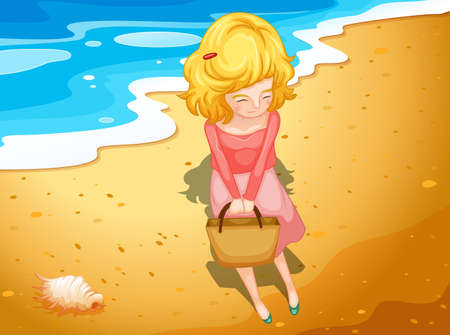 Illustration of a young lady at the beachのイラスト素材
