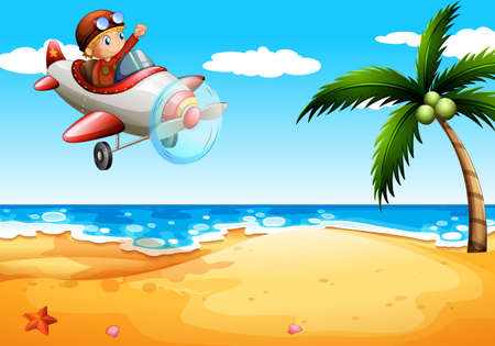 Illustration of an airplane at the beachのイラスト素材