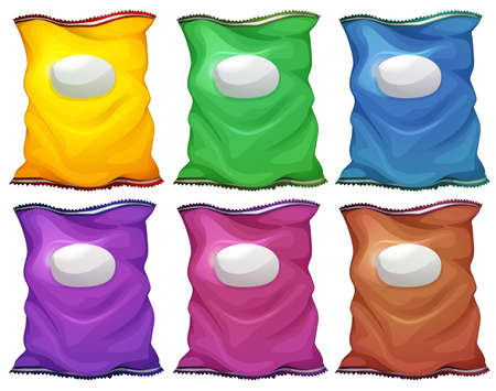 Illustration of the colourful chips containers on a white backgroundのイラスト素材