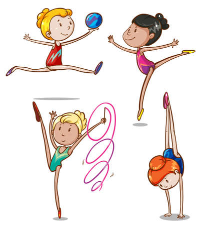 Illustration of the simple sketch of gymnasts on a white backgroundのイラスト素材