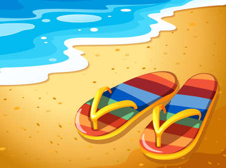 Illustration of a pair of sandals at the beachのイラスト素材
