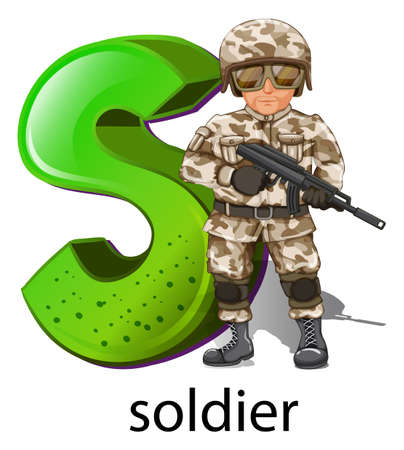 Illustration of a letter S for soldier on a white backgroundのイラスト素材