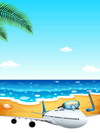 Illustration of a passenger plane at the beachのイラスト素材