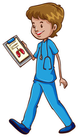 Illustration of a simple doctor holding a chart on a white backgroundのイラスト素材