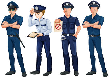 Illustration of the four policemen on a white backgroundのイラスト素材