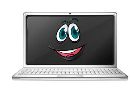 Illustration of a laptop with a face on a white backgroundのイラスト素材