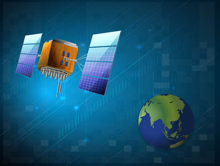 Illustration of a satellite near the planetのイラスト素材