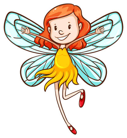 Illustration of a simple sketch of a young fairy on a white backgroundのイラスト素材
