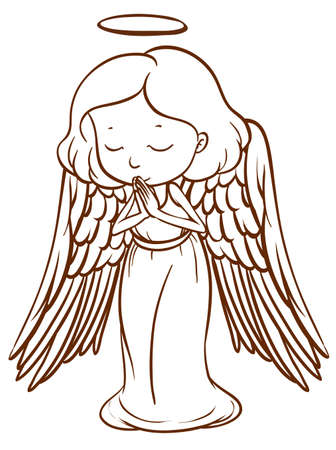 Illustration of a simple sketch of an angel praying on a white backgroundのイラスト素材