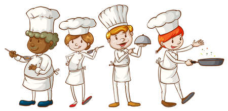 Illustration of the simple sketches of chefs on a white backgroundのイラスト素材